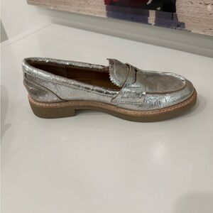 Dolce Vita Silver Metallic Penny Loafers with Tan Platform